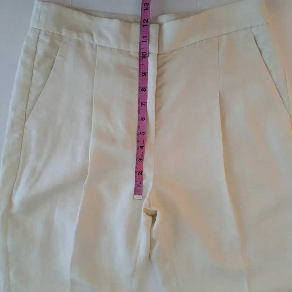 Banana Republic Pleated High Waist Wide Leg Linen Lyocell Pants Sz 8 Cream